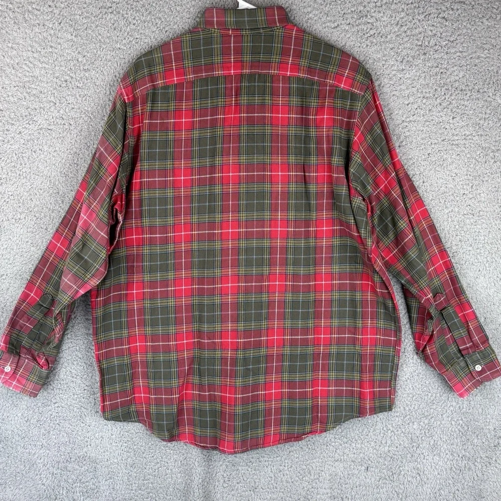 Vintage LL Bean Shirt Mens‎ Large Red Green Plaid Button Down Pocket Casual USA